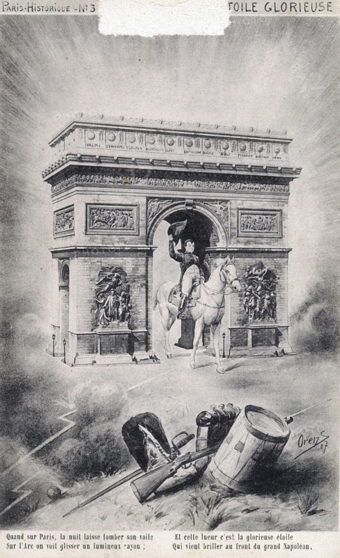 Dessin allégorique : Napoléon 1er et l'Arc de Triomphe.