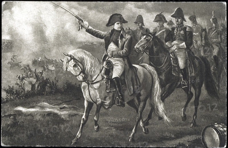 Napoléon 1er donnant des ordres à ses officiers lors d'une bataille.