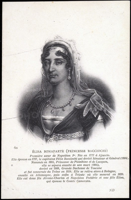 Portrait d' Elisa Bonaparte, soeur de Napoléon 1er.