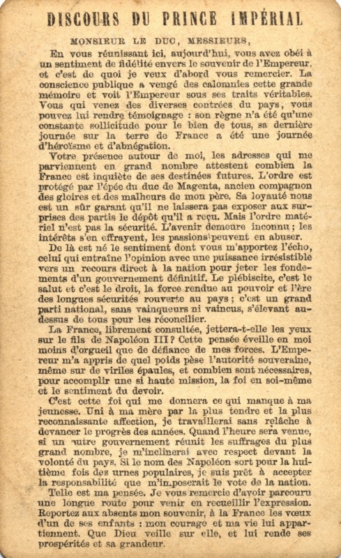 Discours du prince impérial