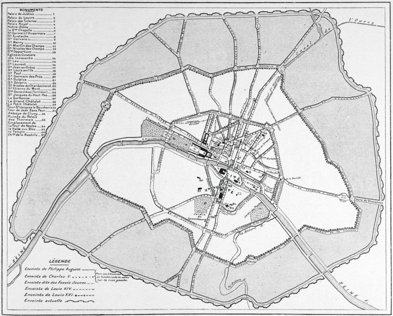 Map of Paris City Walls