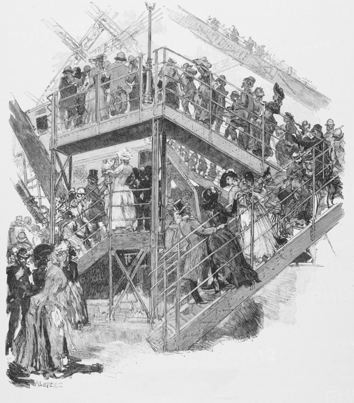 Exposition de 1889 : la queue à l'ascenseur de la Tour Eiffel