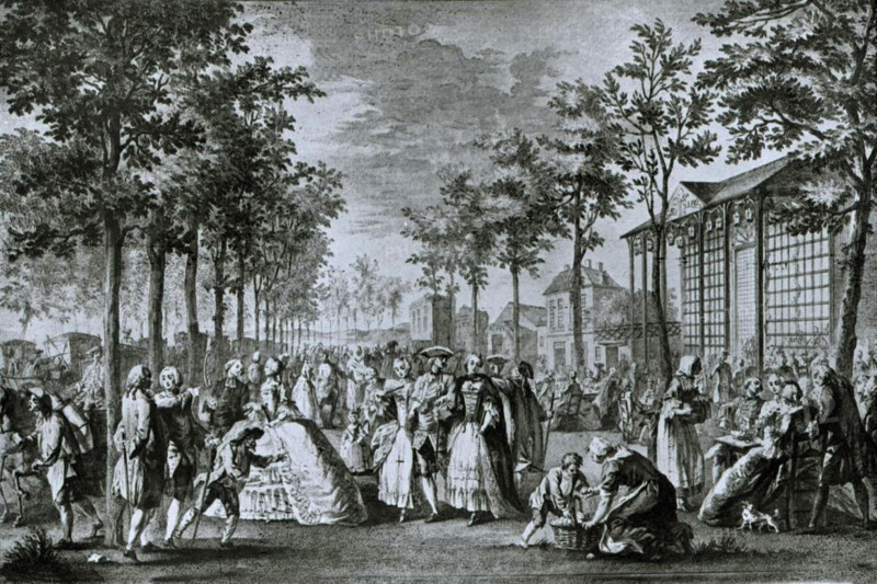Engraving by Saint-Aubin, Walk on the ramparts of Paris