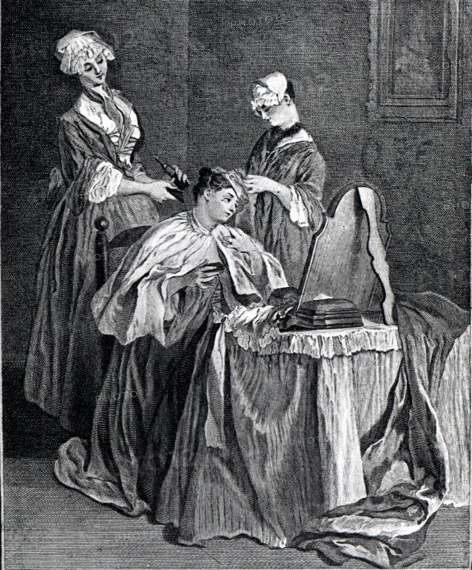 Engraving by Lancret, Dressing