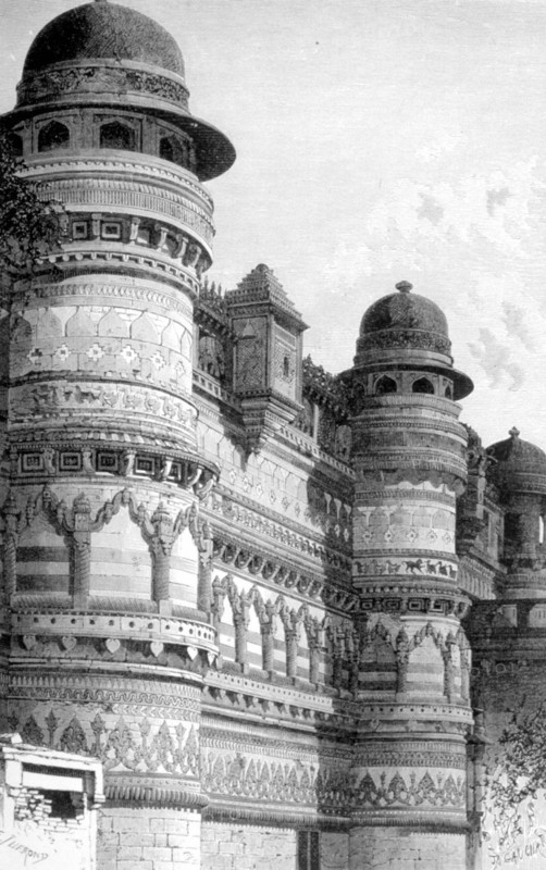 Façade latérale du palais du roi Pal, dans la forteresse de Gwaliorv
