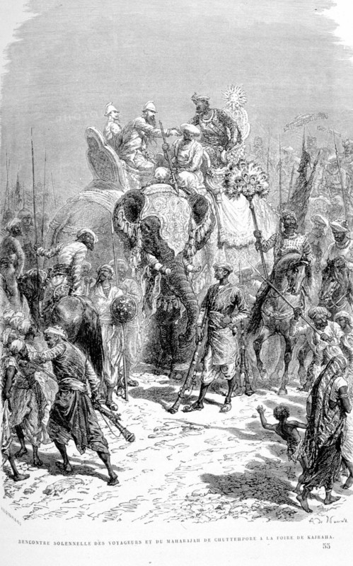Solemn meeting between the travelers and the  Maharajah of Chuttehpore at the Kajraha fair