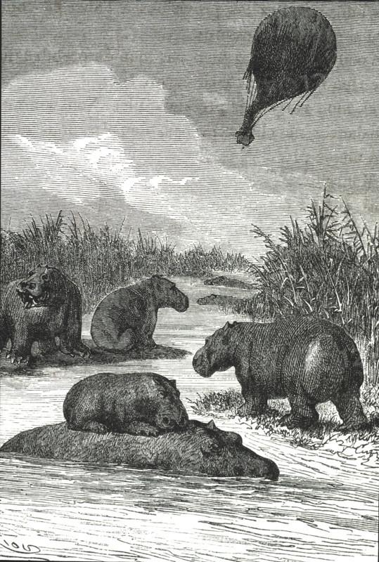 Cinq semaines en ballon, illustration de Riou