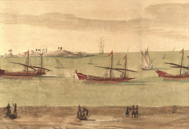 Description géométrique de toutes les pièces qui entrent dans la construction d'une galère, gravure de Debenat