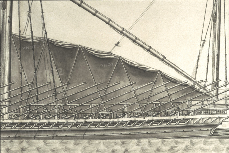 Description géométrique de toutes les pièces qui entrent dans la construction d'une galère, gravure de Debenat