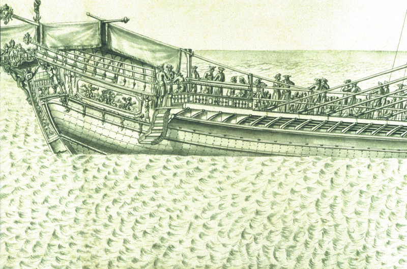Description géométrique de toutes les pièces qui entrent dans la construction d'une galère, gravure de Debenat