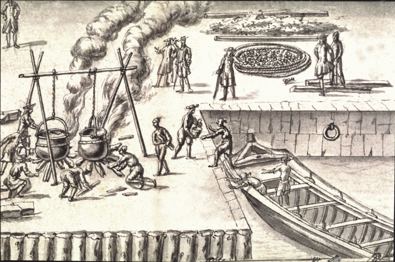 Description géométrique de toutes les pièces qui entrent dans la construction d'une galère, gravure de Debenat