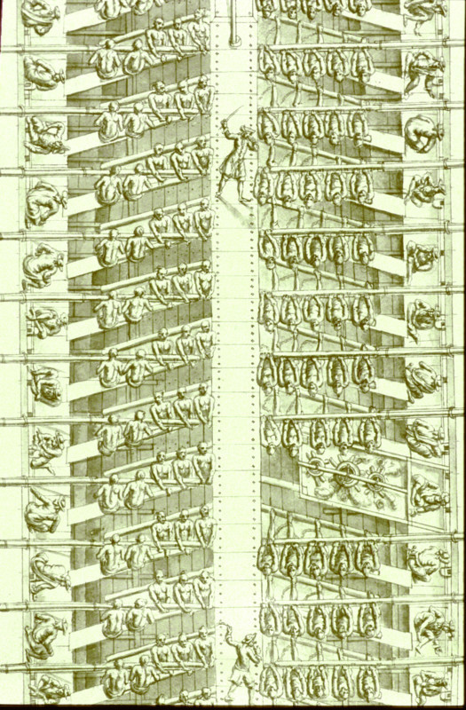 Geometric description of all of the parts included in the construction of a galley, engraving by Debenat