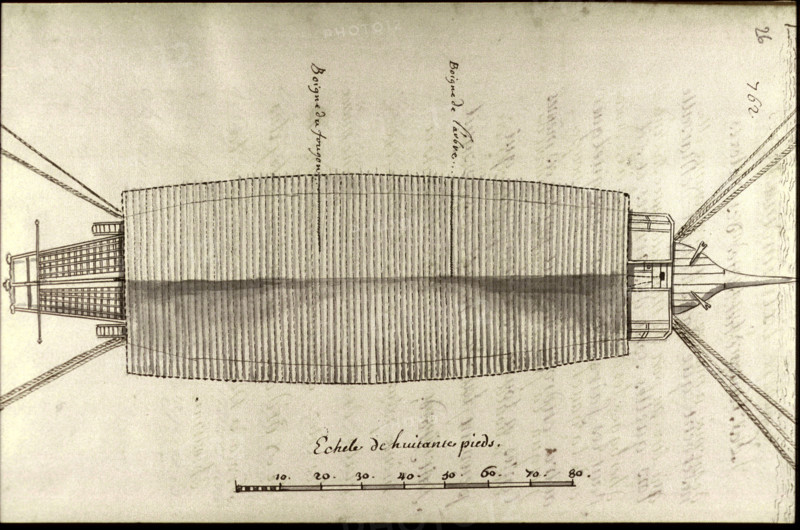Geometric description of all of the parts included in the construction of a galley, engraving by Debenat