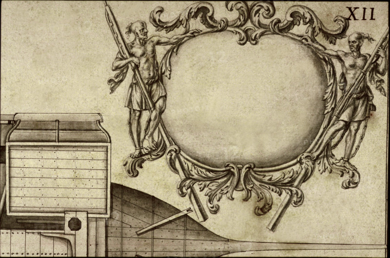 Geometric description of all of the parts included in the construction of a galley, engraving by Debenat