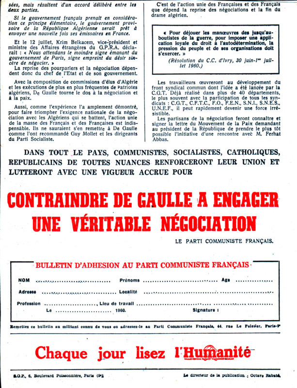 Tract du Parti communiste français