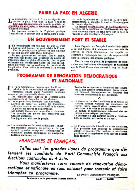 Tract du Parti communiste français