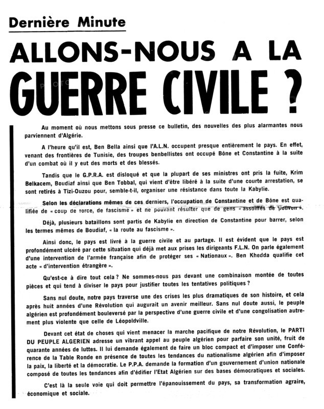 Tract du Parti du peuple algérien (P.P.A.)