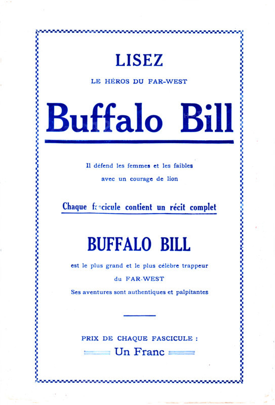 Publicité pour des fascicules racontant la vie de Buffalo Bill