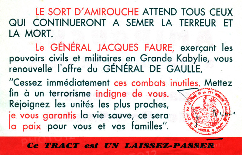 Propaganda tract after the death of Amirouche