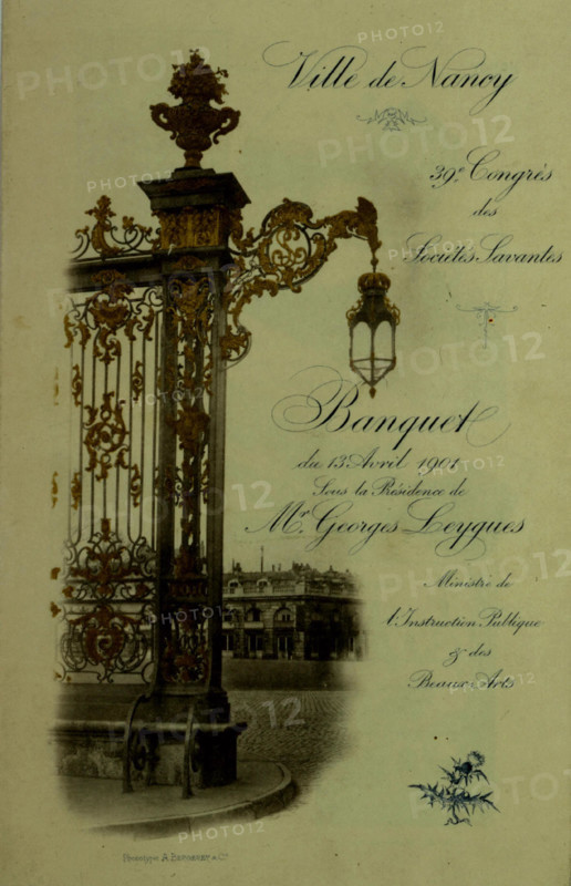 Menu for the banquet organized for the 39th Congress of Scientific Societies of the city of Nancy