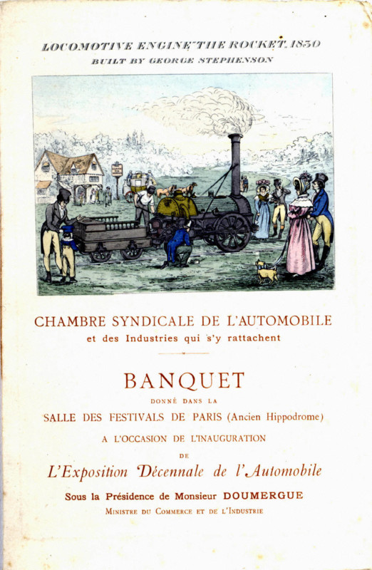 Menu pour le banquet organisé par la Chambre syndicale de l'automobile de Paris