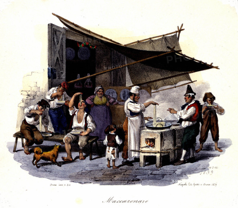 Naples, Macaroni shop in the street
