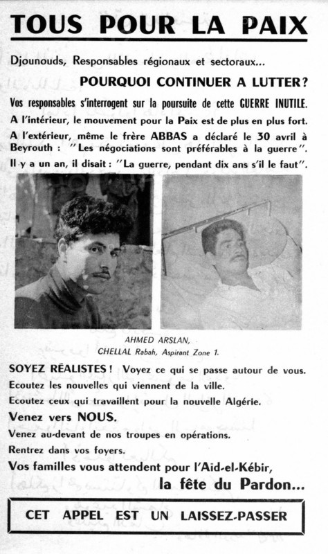 Tract appealing to the fellaghas to surrender to the French army -Front -