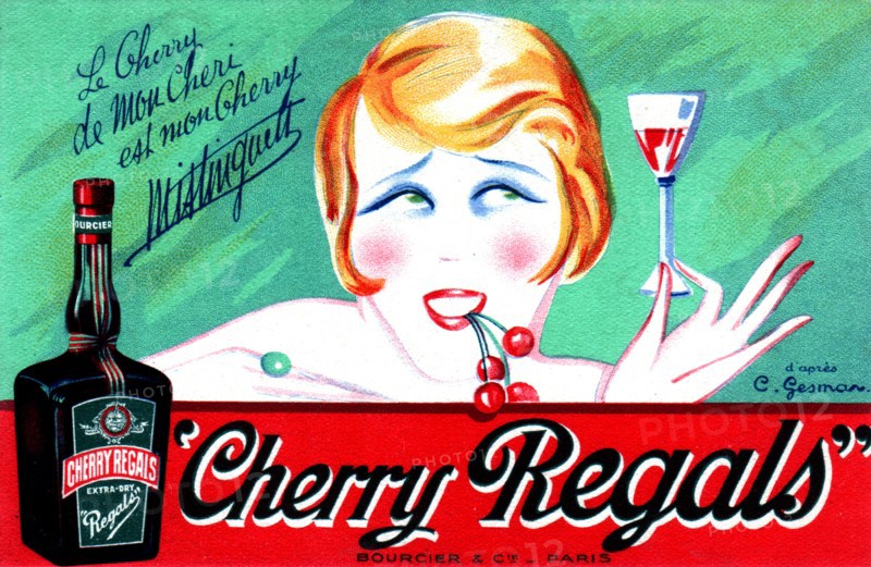 Carte postale publicitaire pour le Cherry Regals présenté par Mistinguett