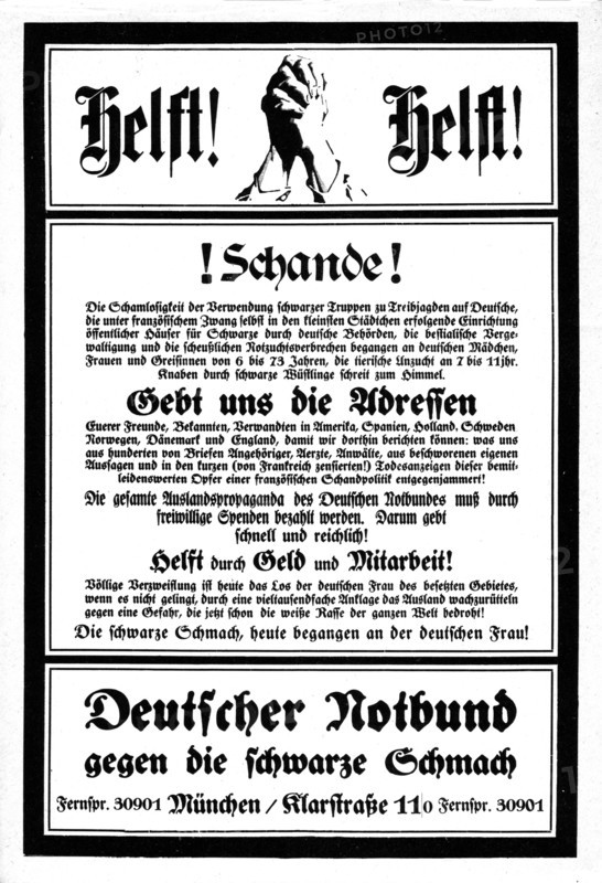 Propaganda poster for a far right party against the French occupation of the Rhineland