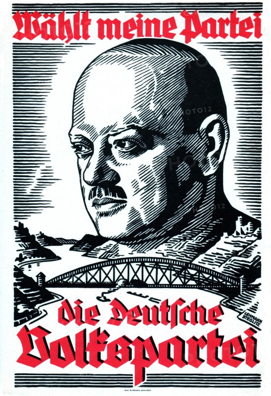 Affiche de propagande symbolisant le traité conclu entre la France et l'Allemagne par Stresemann pour l'évacuation de la Rhénanie.