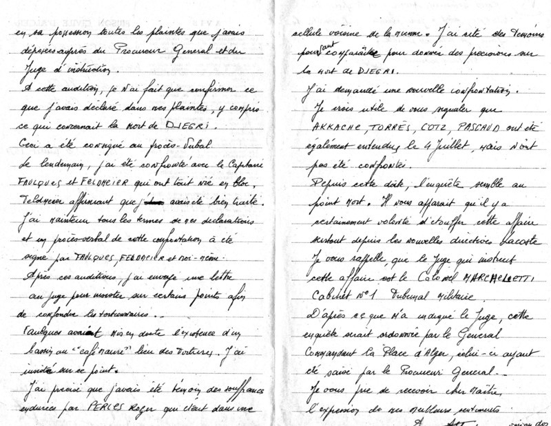 Lettre d'Alfred Sepselevicius à son avocat invoquant la torture