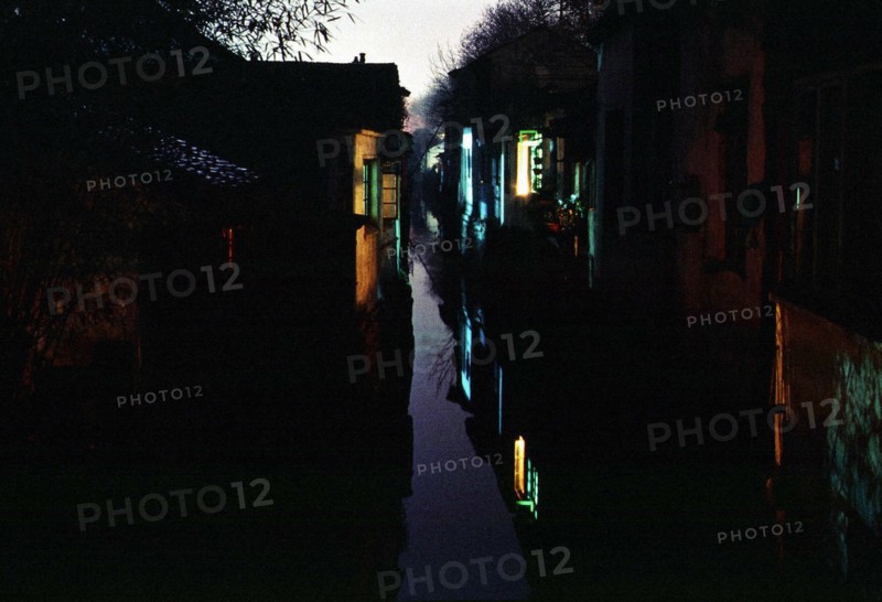 Night view, water route in the village, Zhouzhuang, an ancient town
