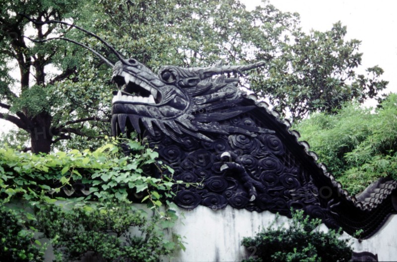 Mur de dragon dans le jardin Yu