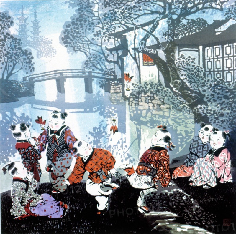 Chinese print, children playing games