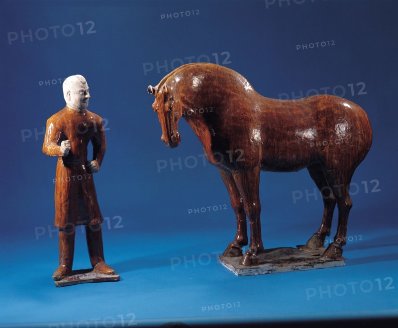 Tang tri-colored horse and groom in Persian style