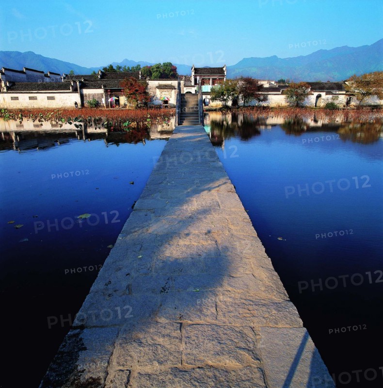 The stone bridge over Nanhu Lake of Hongcun Village, Yixian County,Anhui Province,China