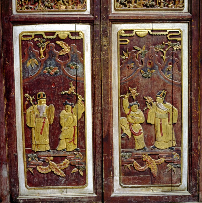 the traditional wood carving art on the door,Yixian County,Anhui Province,China