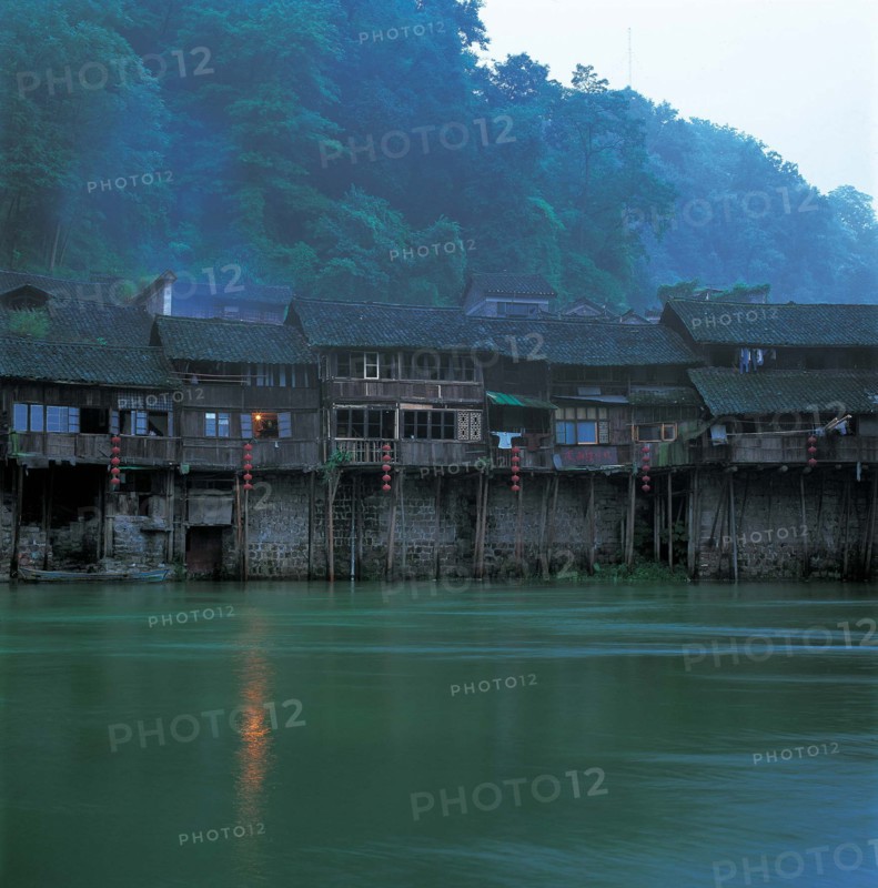The bamboo building by the Tuojiang River of Ancient Phoenix City,Hunan Province,China