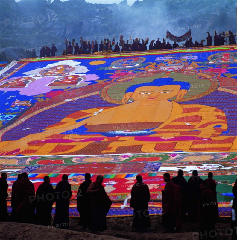 Buddha Portrait-unfolding Ceremony in Tibet,China