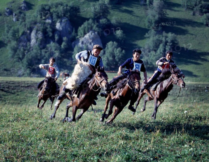 Uygur man scramble for a sheep