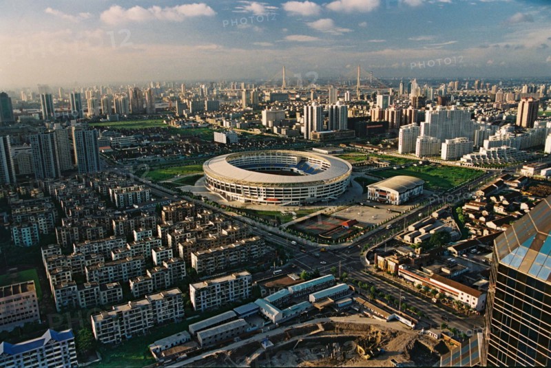 Distant view of Pudong Stadium in Shanghai,China