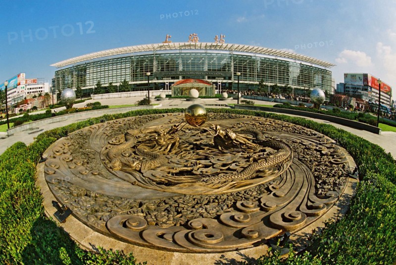 Two dragon-shaped sculpture in the front of Shanghai railway station, Shanghai,China