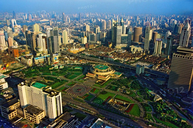 Bird's view of People Square of Shanghai,China