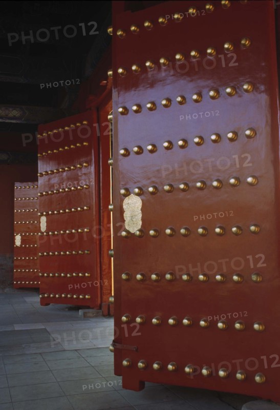 The knobs on the red painted gate of the Forbidden City,Beijing,China