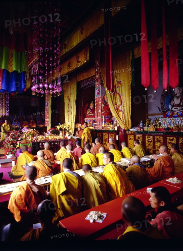 Monks study in the hall of Eight Outer Monasteries in Chengde