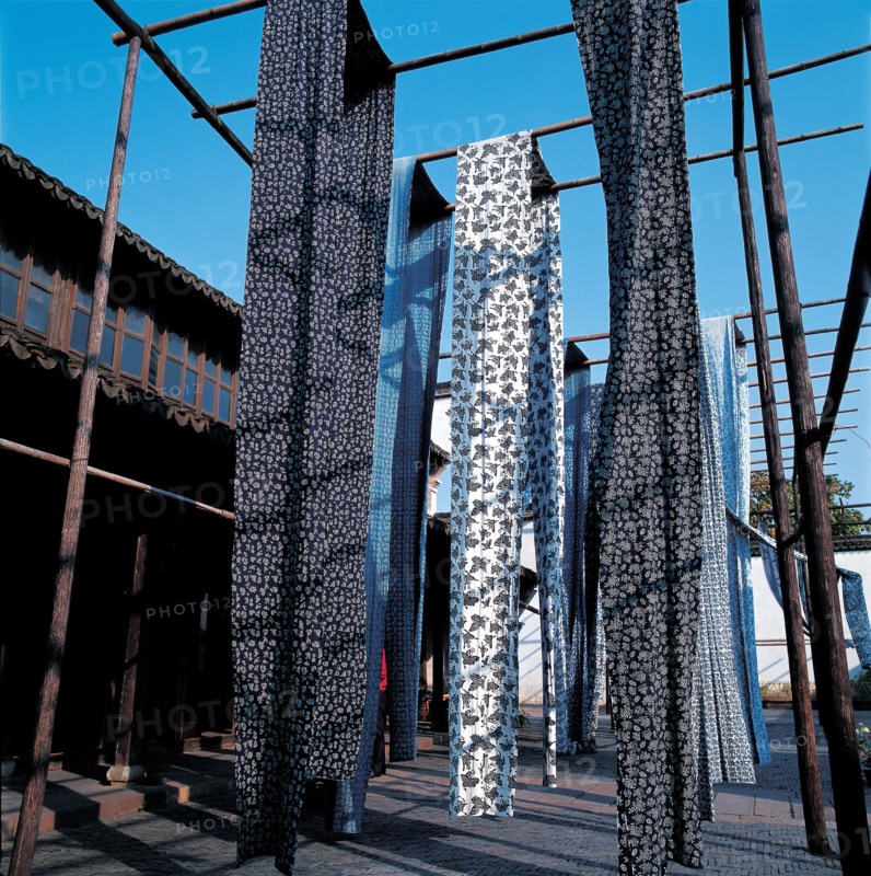 Cloth hanged in a batik workshop, China