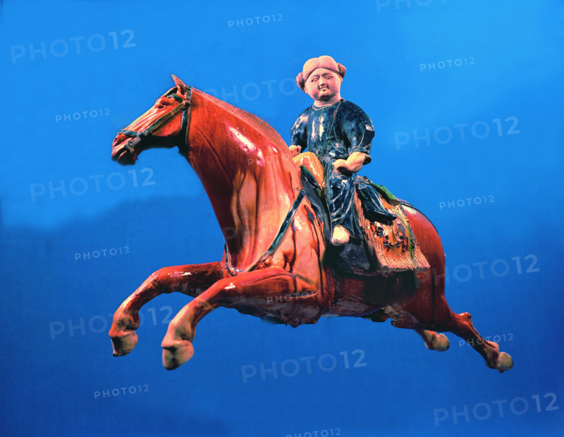Horse and rider of three colored pottery,China