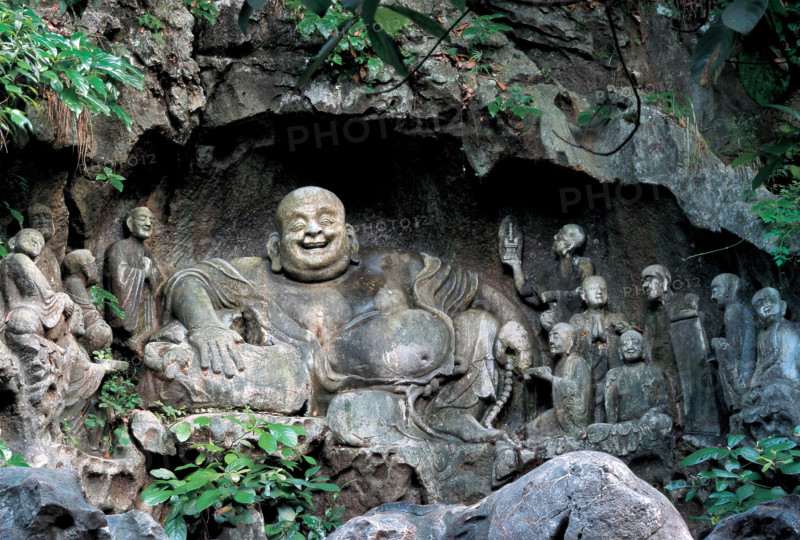 The Buddha statue in a cave of Flying Rock,Hangzhou,China