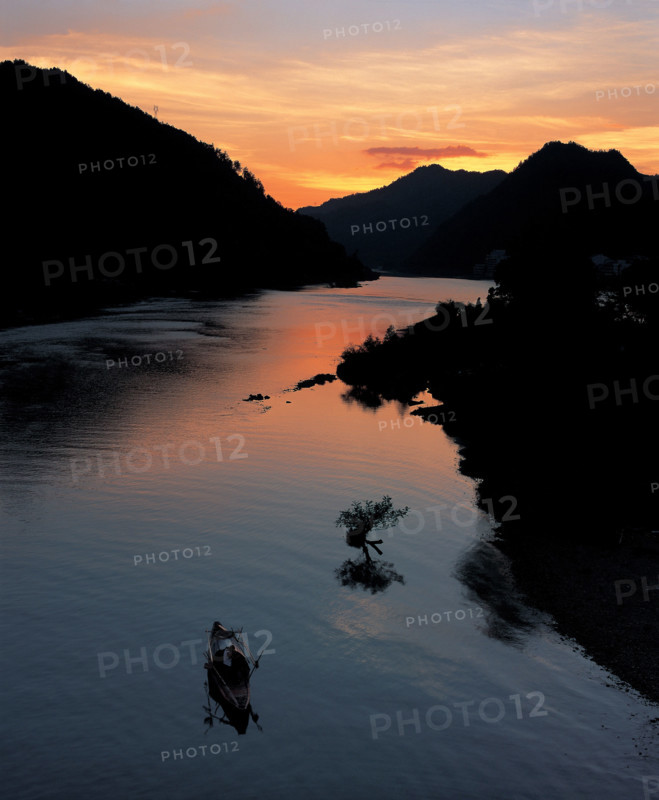 The nightfall of Xinanjing river in Jiande,Zhejiang,China