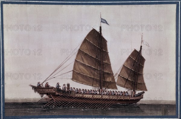 Peinture chinoise sur papier de riz : bateau